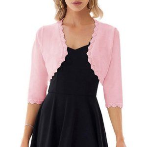 NEW Women's 3/4 Sleeve Shrug Cardigan Knit Cropped Bolero Sweater - Pink